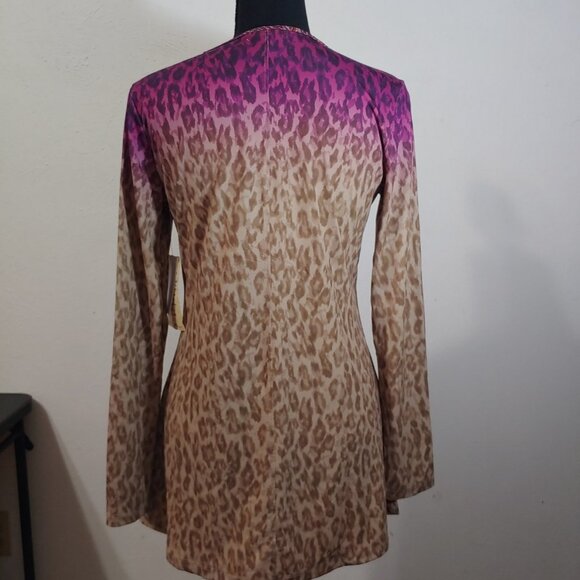 One World Cheetah Print Lace Long Sleeve Blouse Women Tunic - Picture 4 of 7